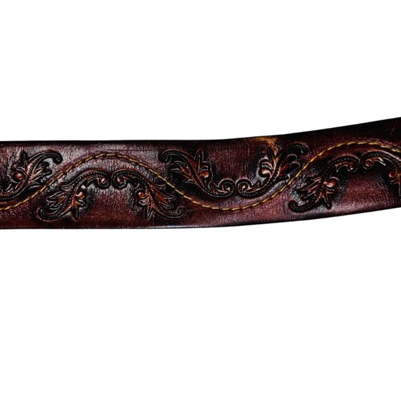 King of Jeans Leather Belt 30 Brown Western Tooled - Picture 4 of 4